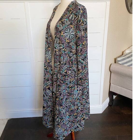 LulaRoe Black Multi Color Floral Vines Sweater Duster size M - Picture 7 of 10